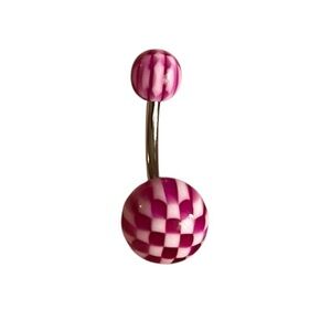 Raspberry Pink Checkered Belly Button Ring 💗🏁✨